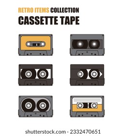 Vector illustrations of various cassette tapes (compact cassettes)