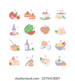 Vector illustrations of various foods and drinks, perfect for menus, recipe books, and food blogs