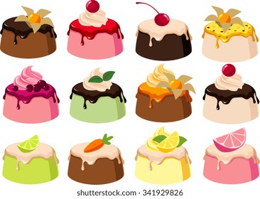 Vector illustrations of various jellies/puddings.