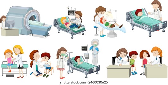 Vector illustrations of various medical scenarios