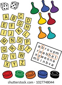Vector illustrations of various traditional game pieces and puzzles