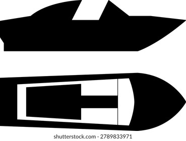 Vector illustrations of various types and kinds of boats, motorboats, ships and speedboats. Silhouette icons set of various boats in a simple style. Top and side views collection.