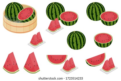 Vector illustrations of a various types of watermelon.