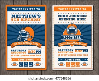 Vector illustrations for vertical Invitation tickets for Football themed events