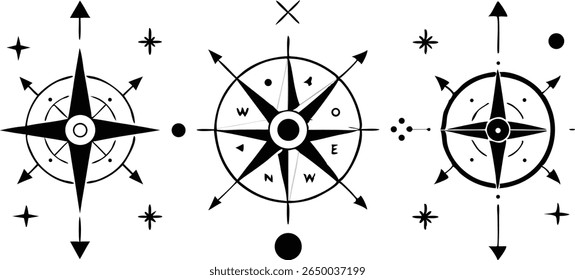 Vector illustrations of vintage style compass designs