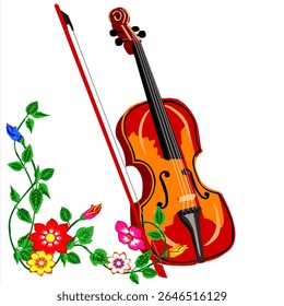 as ilustrações vetoriais de um violino e o arco, em cores simples e clássicas