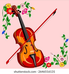 as ilustrações vetoriais de um violino e o arco, em cores simples e clássicas