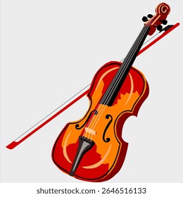 as ilustrações vetoriais de um violino e o arco, em cores simples e clássicas