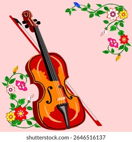 as ilustrações vetoriais de um violino e o arco, em cores simples e clássicas