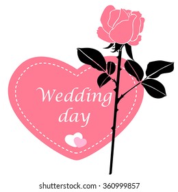 Vector illustrations of Wagging card in form of heart with pink rose flower