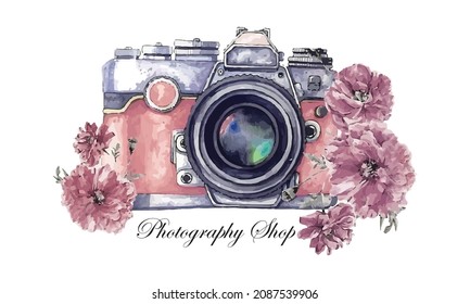 Vector illustrations, watercolor abstract camera logo. watercolor logo