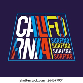 vector illustrations wave surfing cool California style, dynamic graphics, design for t-shirts, vintage graphic design