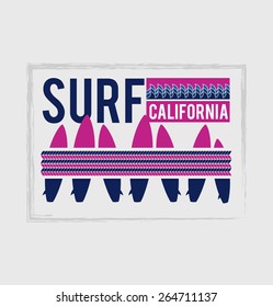 vector illustrations wave surfing cool California style, dynamic graphics, design for t-shirts,vintage graphic design