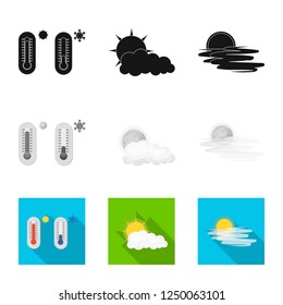 Vector illustrations of weather and climate logo. Set of weather and cloud vector illustrations.