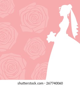 Vector illustrations of wedding invitation with bride and roses