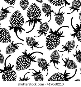 Vector illustrations of wild strawberry silhouette pattern seamless isolated on white background
