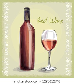 Vector illustrations of wine in hand drawing technique