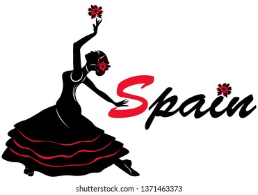 Vector illustrations of woman flamenco dancer with word Spain and flowers