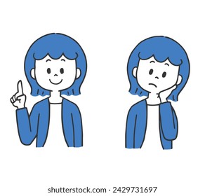 Vector illustrations of a woman pointing and a woman looking puzzled