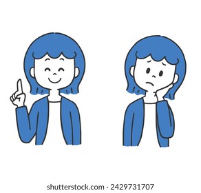 Vector illustrations of a woman pointing and a woman looking puzzled
