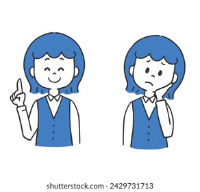 Vector illustrations of a woman pointing and a woman looking puzzled