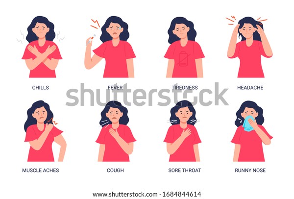 Vector Illustrations Woman Suffering Symptoms Cold Stock Vector ...