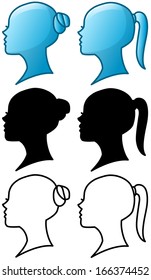 Vector illustrations of woman's head icons and silhouettes and line art pack. 