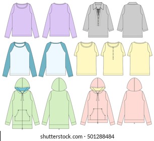 Vector Illustrations of Women's Fashion Garments. Front and back views