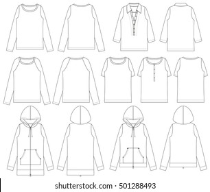 Vector Illustrations of Women's Fashion Garments. Front and back views