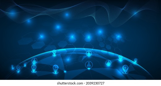 Vector illustrations of World economic strategy innovate with big data technology.Futursitic blue technology concept.