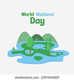 Vector Illustrations for World Wetland Day with lake view