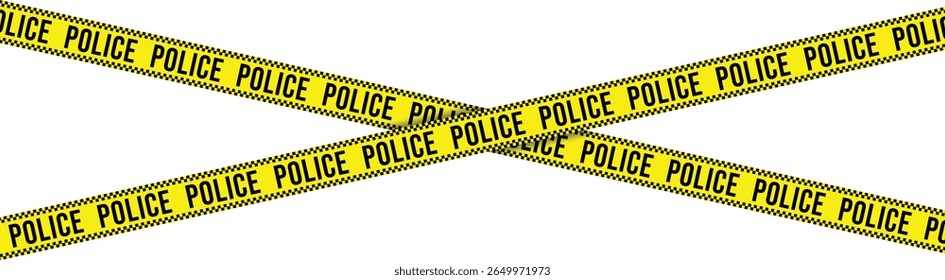 Vector illustrations of yellow police line tape with bold black POLICE text. Perfect for crime scene designs, restricted areas, law enforcement concepts, and security-themed visuals.