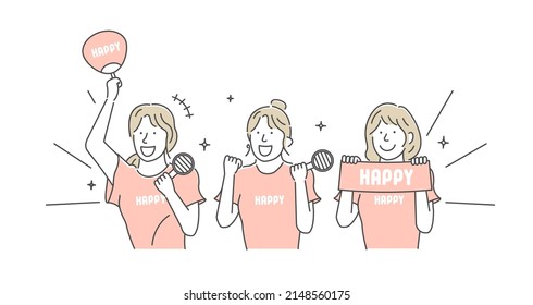 Vector illustrations of young women enjoying music concerts