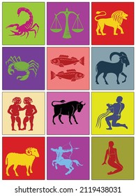 Vector illustrations of the zodiac signs as pop art poster