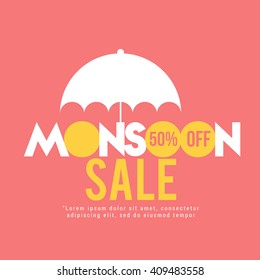 Vector illustration,sale banner or poster of  Monsoon  season offer.