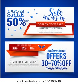 Vector illustration,sale banner or sale header for independence day of 4th of july.