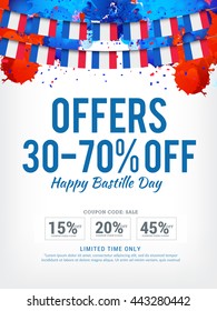 Vector illustration,sale banner or sale poster for the French National Day.Happy Bastille Day.