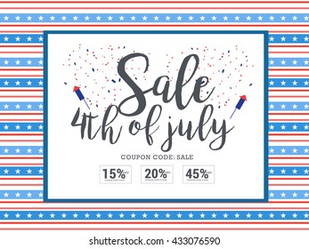 Vector illustration,sale banner,flyer or poster of 4th of july independence day celebration background.