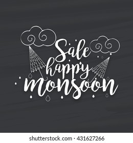 Vector illustration,sale banner,poster or flyer for Monsoon season with raining drops and colorful umbrella,rainbow background.