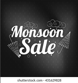 Vector illustration,sale banner,poster or flyer for Monsoon season with raining drops.