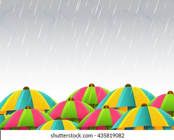 Vector illustration,sale banner,poster or flyer for Monsoon season with raining drops and colorful umbrella,isolated background.