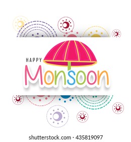 Vector illustration,sale banner,poster or flyer for Monsoon season with raining drops and colorful umbrella.