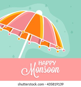 Vector illustration,sale banner,poster or flyer for Monsoon season with raining drops and colorful umbrella.Rainy season.