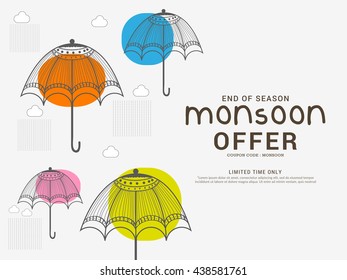 Vector illustration,sale banner,poster or flyer for Monsoon season raining drops with text space background.