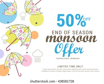 Vector illustration,sale banner,poster for Monsoon season raining drops with text space background.