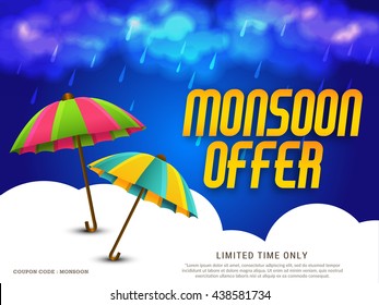 Vector illustration,sale banner,poster for Monsoon season raining drops with text space background.