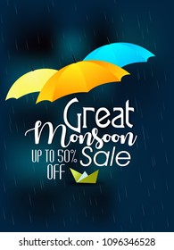 vector illustration,sale banner,sale poster for Monsoon season raining drops