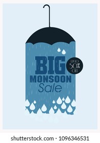 ilustración vectorial,banner de venta,afiche de venta para caídas de lluvia de la temporada del Monzón