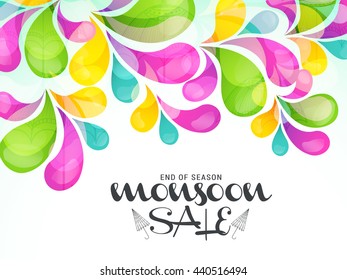 Vector illustration,sale banner,sale poster for Monsoon season raining colorful drops with text space background.