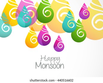 Vector illustration,sale banner,sale poster for Monsoon season raining colorful drops with text space background.